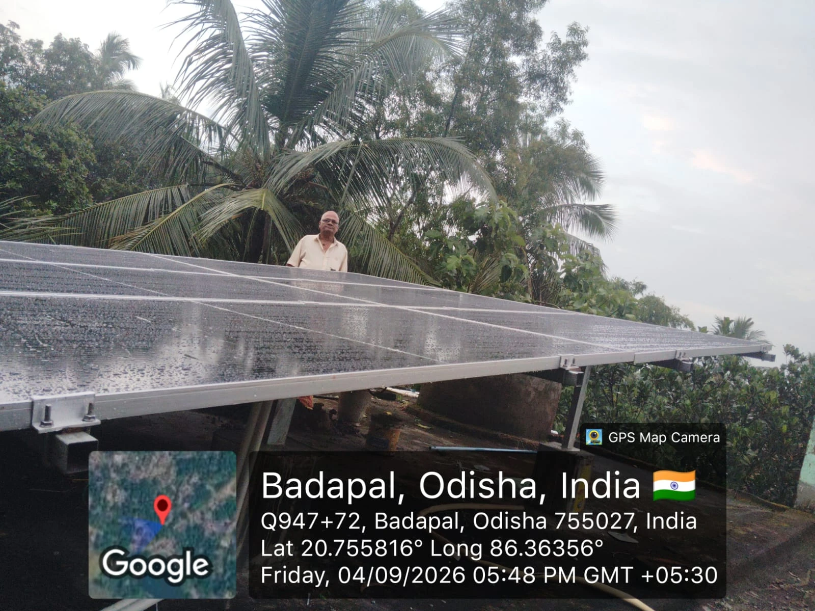 Photovoltaic array on a residential rooftop at the 3 kW HELLOCON residential project in Badapal