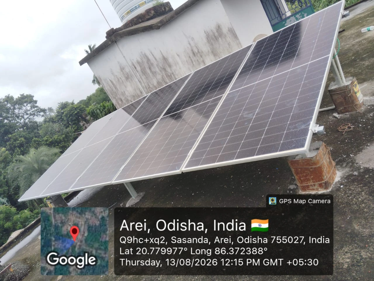 Residential roof used for solar generation at the 3 kW HELLOCON residential project in Arei