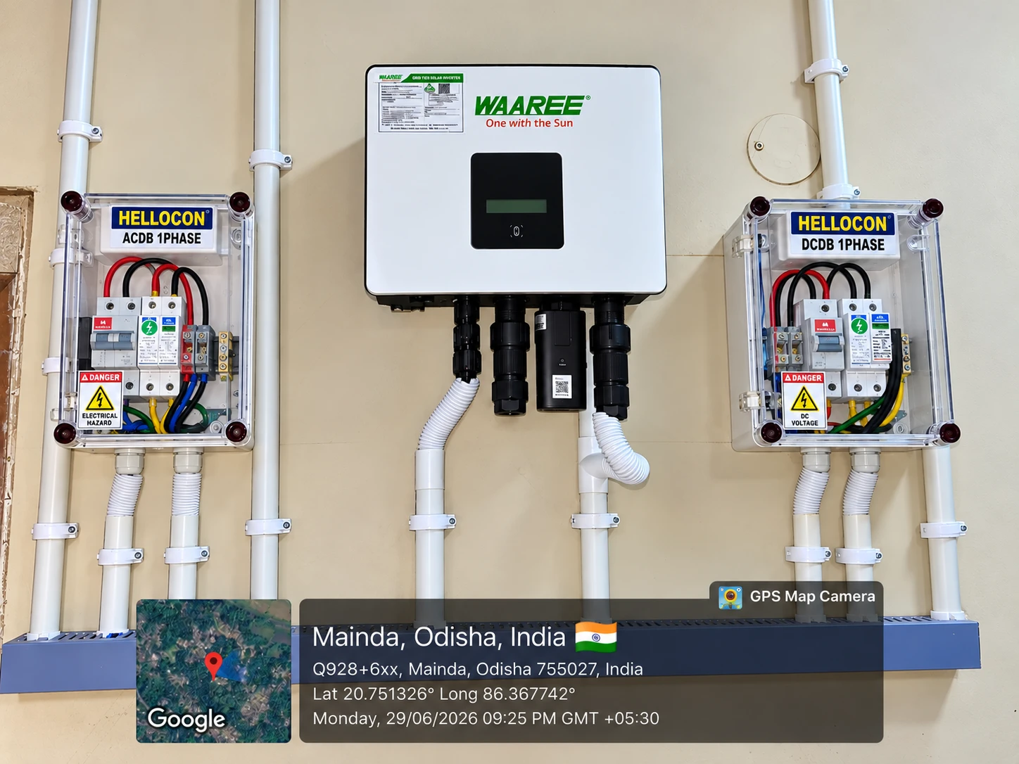 Inverter and electrical protection equipment at the 3 kW HELLOCON residential project in Mainda