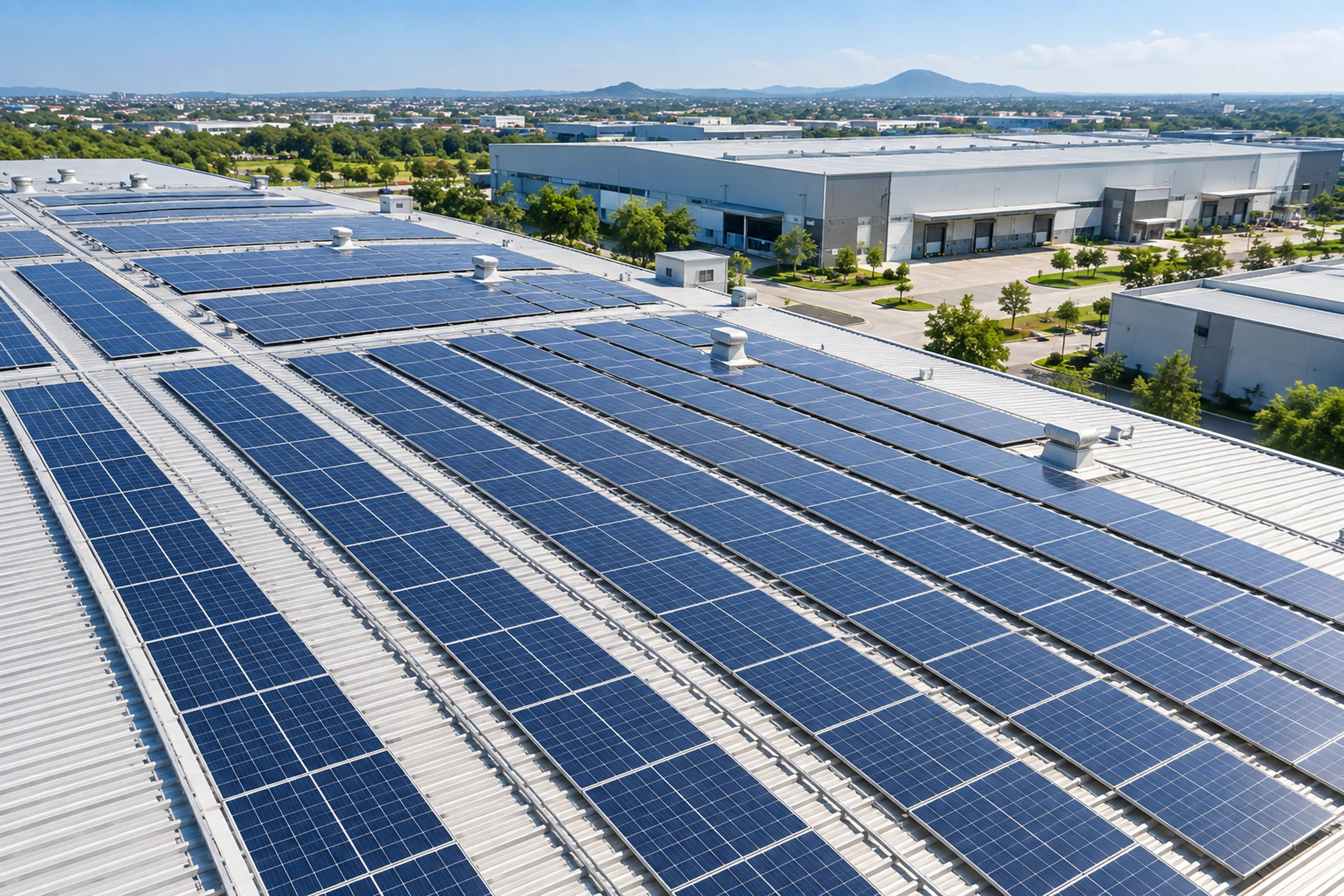 Industrial rooftop solar, brochure illustration