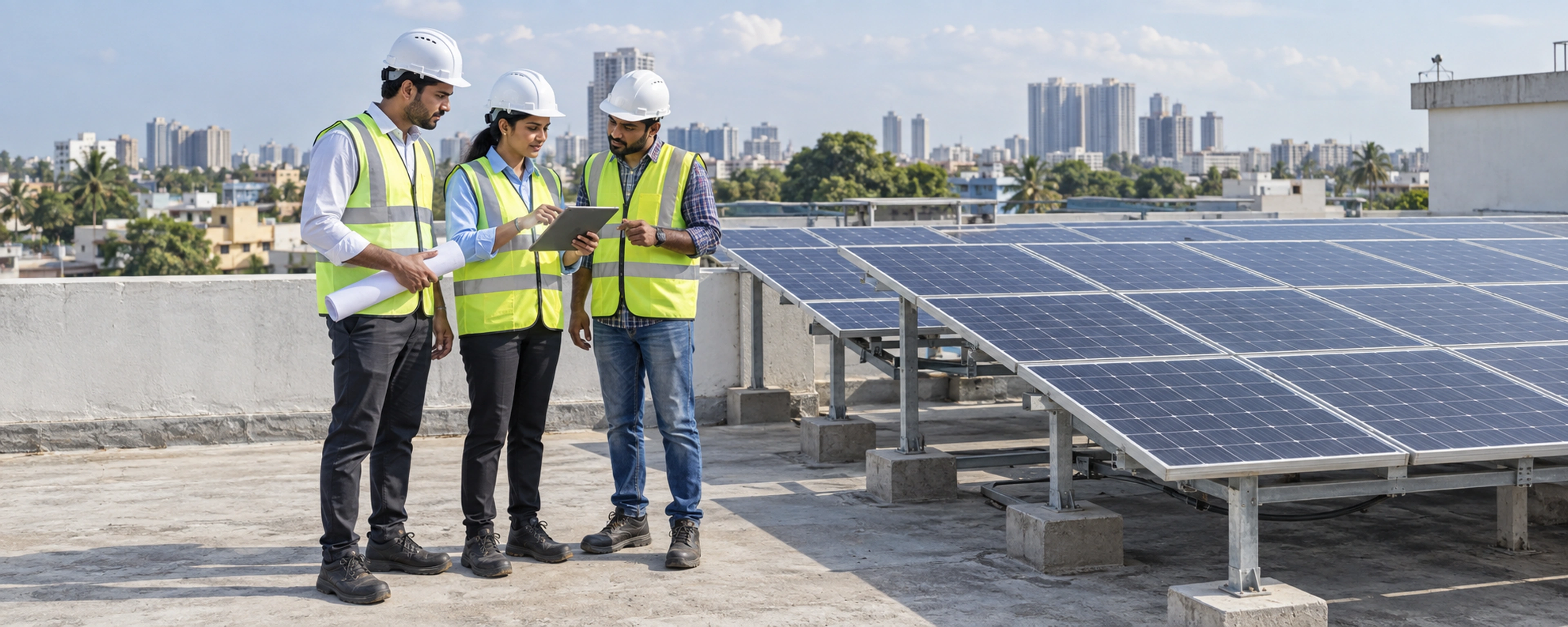 Solar site work concept illustrating an engineering context for planned maintenance