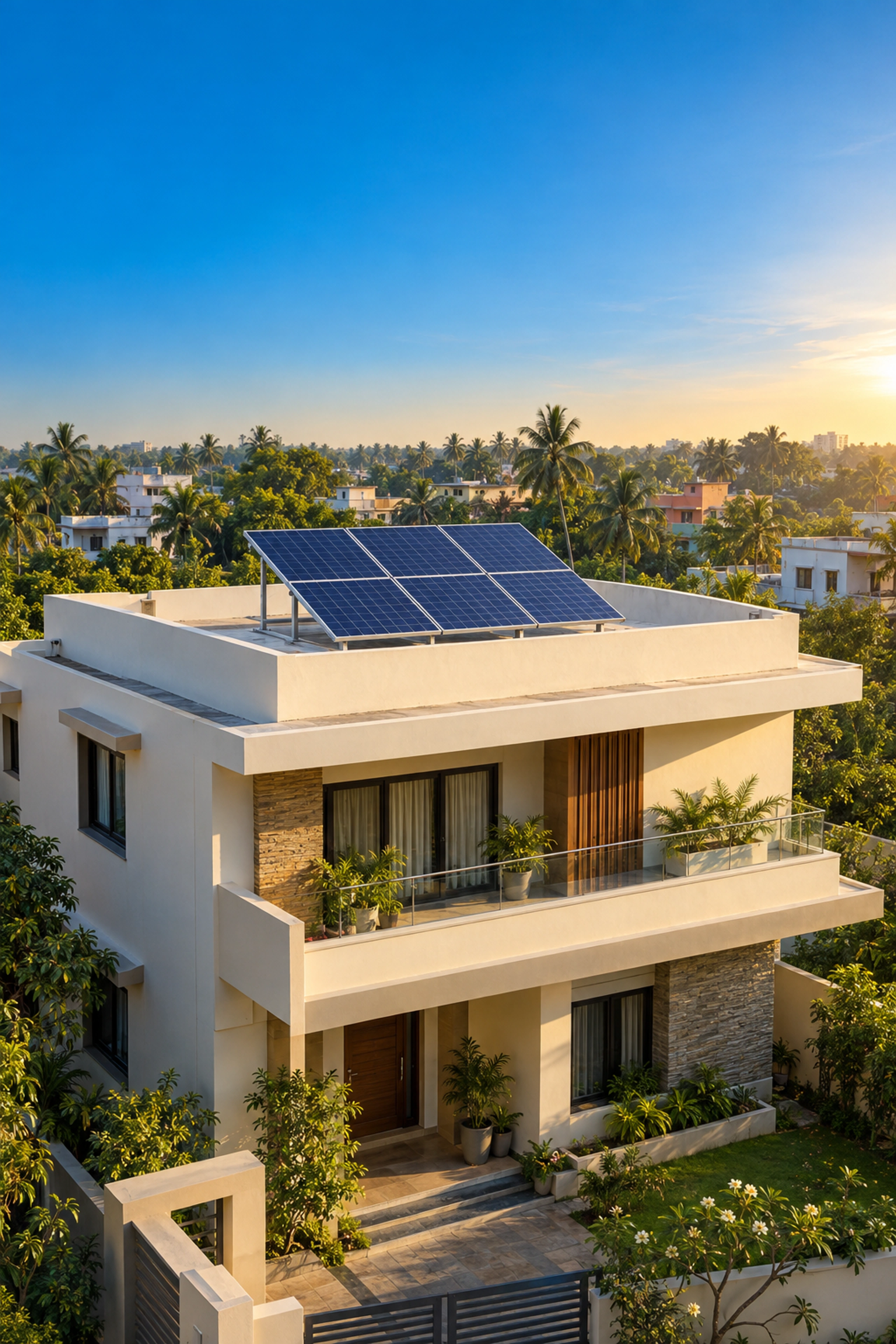 Solar enabled Indian home, brochure illustration