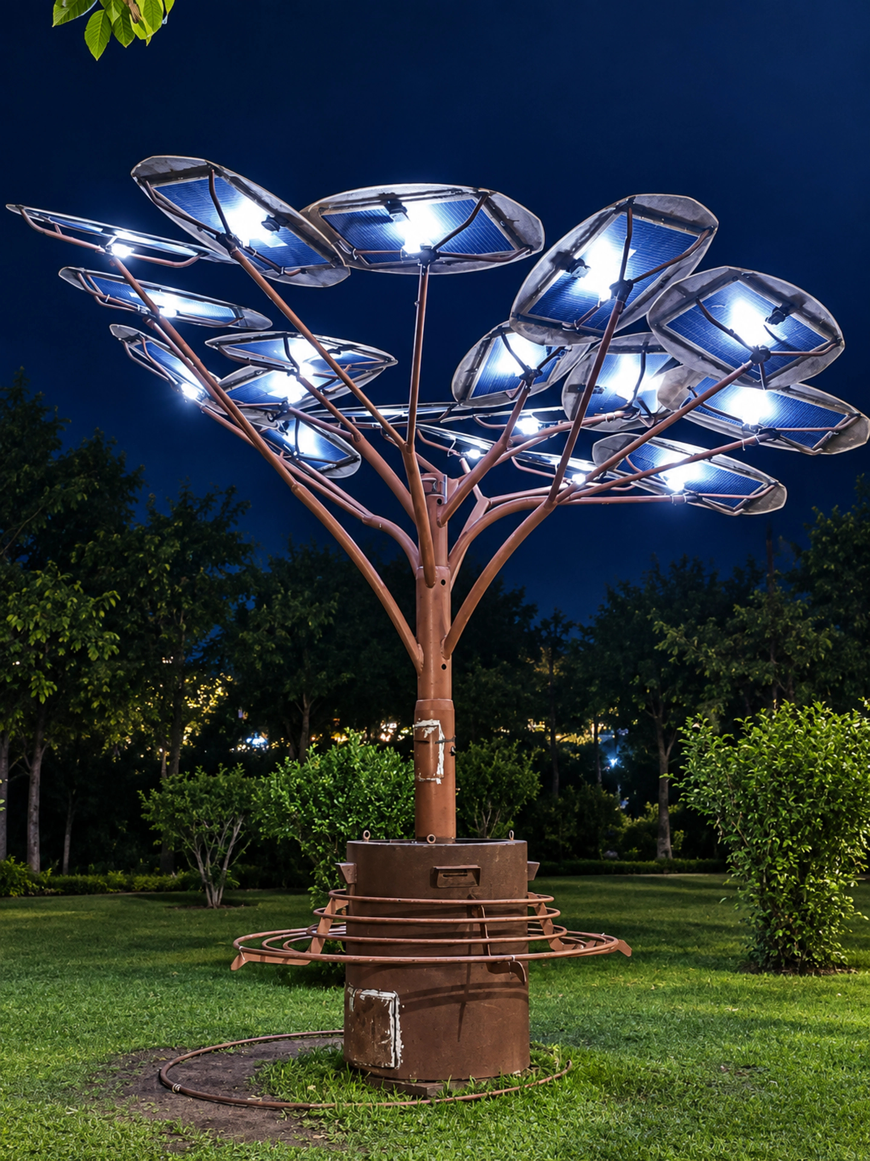 Complete supplied solar tree photograph with branching modules and central support structure